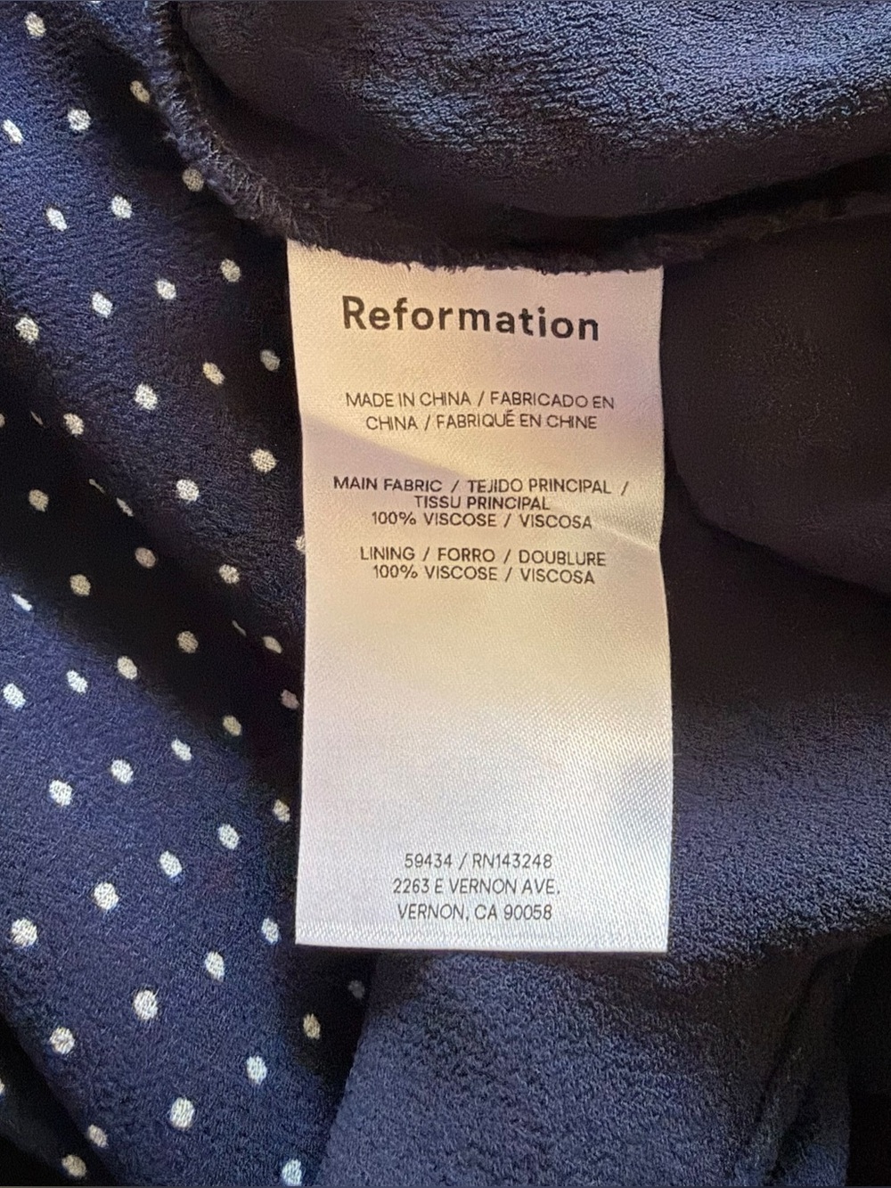 Reformation Topanga Navy Blue w/ white Polka dots Romantic Feminine Midi Dress M - Picture 11 of 11
